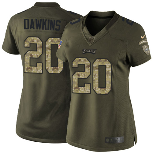 Nike Eagles #20 Brian Dawkins Green Women's Stitched NFL Limited 2015 Salute to Service Jersey